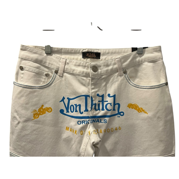 Vintage NWT Von Dutch Flare Logo Denim Jeans Size 32 Motorcycle Y2K Dead Stock - Picture 2 of 11